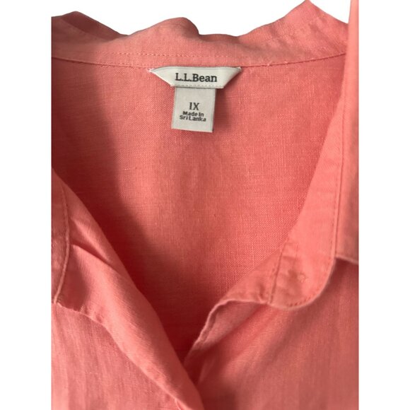L.L.Bean Linen Button Down, Very pretty Coral , 3/4 sleeve 1X - Picture 2 of 5